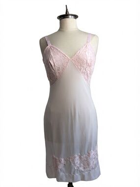 Vintage NANI FLOWER Pink Nylon Lace Slip Dress Midi Lingerie Nightgown